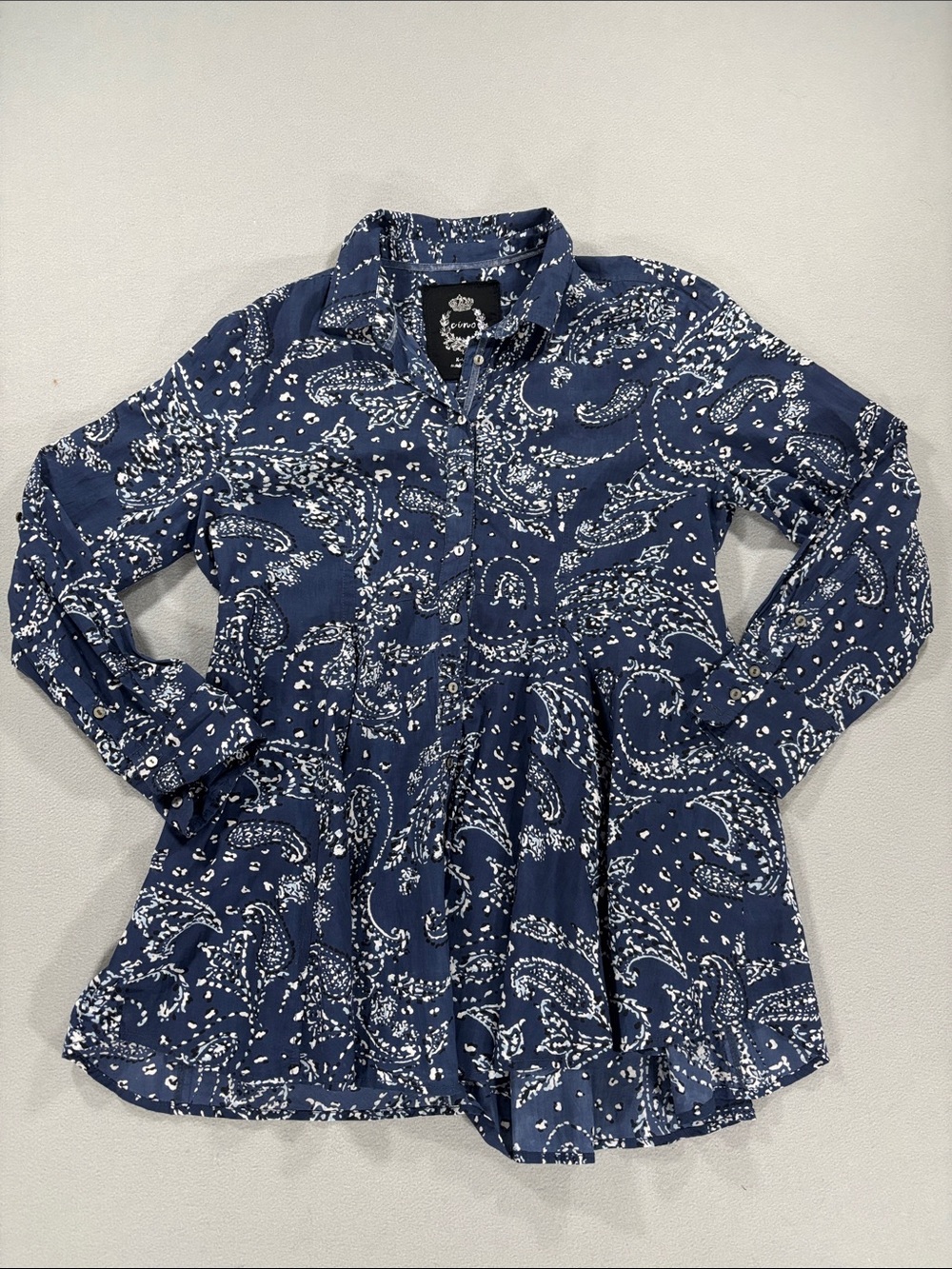 Women's CINO Navy Paisley Long-Sleeve Cotton Dress XL